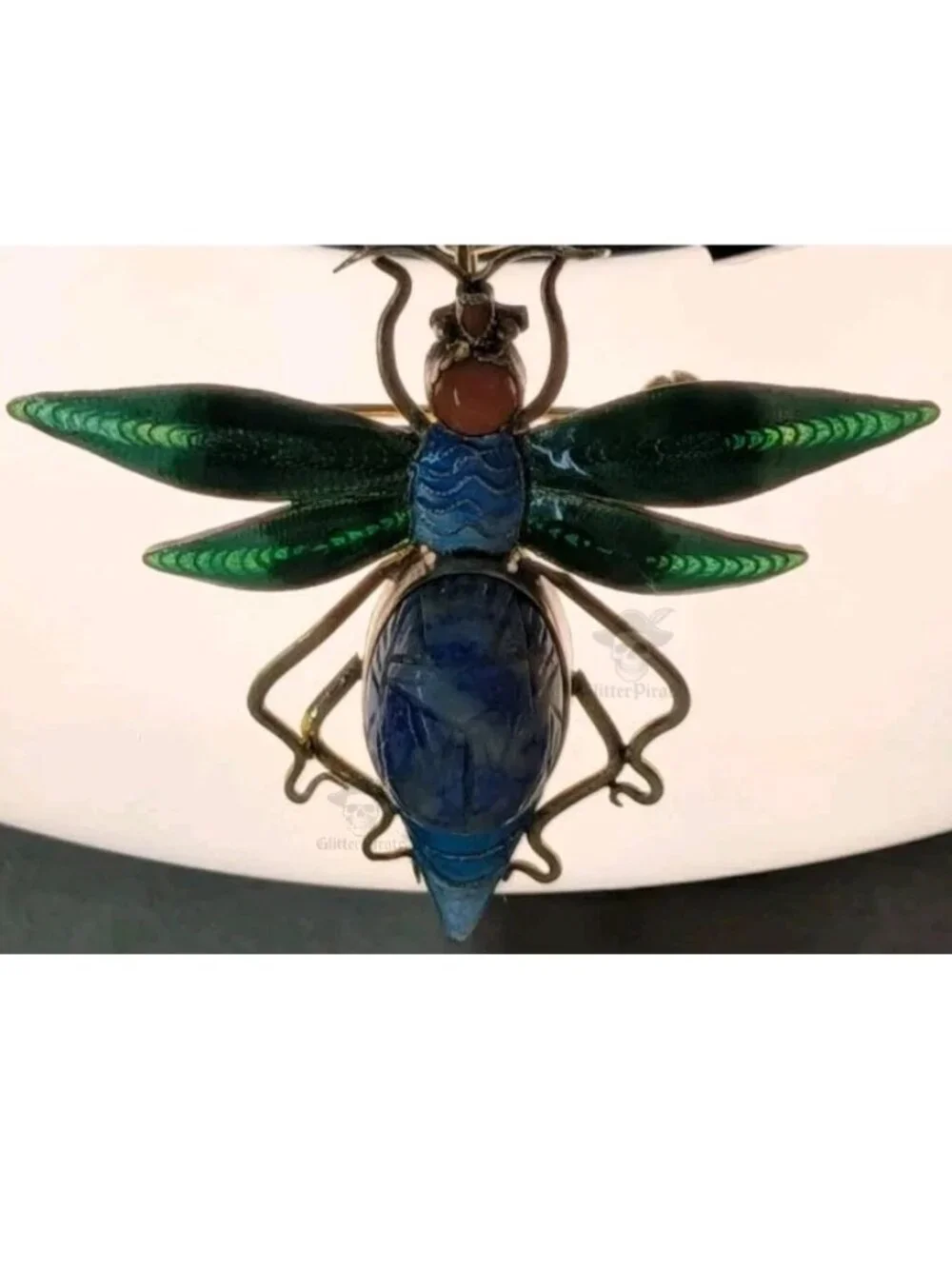 Antique Art Deco Plique-à-Jour Silver Gilt Lapis & Coral Scarab Beetle Brooch